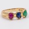 Vintage 14k Yellow Gold Ruby, Emerald, and Sapphire Cabochon Ring, 1970s 3
