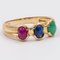 Vintage 14k Yellow Gold Ruby, Emerald, and Sapphire Cabochon Ring, 1970s, Image 3