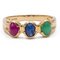 Vintage 14k Yellow Gold Ruby, Emerald, and Sapphire Cabochon Ring, 1970s 1