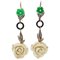 Coral, Green Agate, Onyx, Diamonds, Pearls, Rose Gold and Silver Dangle Earrings, Set of 2 1