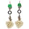 Coral, Green Agate, Onyx, Diamonds, Pearls, Rose Gold and Silver Dangle Earrings, Set of 2, Image 1