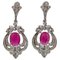 Rubies, Diamonds, 14 Karat White Gold Retrò Earrings, Set of 2, Image 1