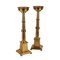 Antike Kerzenhalter mit Quadratischem Fuß und Runden Füßen aus Vergoldeter Bronze, 2er Set 1