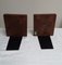Vintage Danish Bookends in Black Painted Iron Sheet with Parqueted Teak Supports, 1970s, Set of 2 1