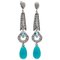 Turquoise, Topazs, Diamonds, 14 Karat White Gold Dangle Earrings, Set of 2 1