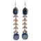 Sapphires, Diamonds, Rose Gold and Silver Dangle Earrings, Set of 2 1