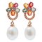 Pearls, Tanzanite, Multicolor Sapphires, Diamonds, 14 Karat Rose Gold Earrings, Set of 2 1