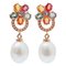 Pearls, Tanzanite, Multicolor Sapphires, Diamonds, 14 Karat Rose Gold Earrings, Set of 2, Image 1