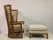 High Back Bamboo Chairs with Ottomans, 1980s, Set of 4 9