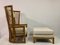 High Back Bamboo Chairs with Ottomans, 1980s, Set of 4, Image 9