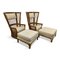 High Back Bamboo Chairs with Ottomans, 1980s, Set of 4 1