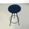 Sgabello tripode Mid-Century moderno in metallo nero e tessuto blu, Italia, anni '50, Immagine 3