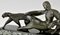 Michel Decoux, Art Deco Skulptur einer Frau mit Panthern, 1920, Bronze & Marmor 3