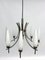 Mid-Century 8 Lights Brass and Opaline Glass Chandelier, Italy, 1950s, Image 9
