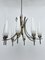 Mid-Century 8 Lights Brass and Opaline Glass Chandelier, Italy, 1950s 11