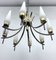 Mid-Century 8 Lights Brass and Opaline Glass Chandelier, Italy, 1950s 8