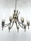 Mid-Century 8 Lights Brass and Opaline Glass Chandelier, Italy, 1950s 12