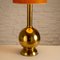 Lampada da tavolo alta in ottone con paralume in lino originale, Danimarca, anni '60, Immagine 5