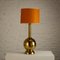 Tall Brass Table Lamp with Original Linen Lamp Shade, Denmark, 1960s, Image 1