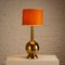 Tall Brass Table Lamp with Original Linen Lamp Shade, Denmark, 1960s, Image 2