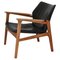 Danish Modern Lounge Chair in Patinated Oak & Black Leather attributed to Hans Olsen, 1950s, Image 1