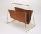 Large Magazine Rack in Brass & Brown Leather attributed to Carl Auböck, Austria, 1950s 14