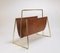 Large Magazine Rack in Brass & Brown Leather attributed to Carl Auböck, Austria, 1950s 10