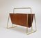 Large Magazine Rack in Brass & Brown Leather attributed to Carl Auböck, Austria, 1950s 4