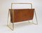 Large Magazine Rack in Brass & Brown Leather attributed to Carl Auböck, Austria, 1950s 3