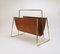 Large Magazine Rack in Brass & Brown Leather attributed to Carl Auböck, Austria, 1950s 11