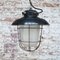 Lampe à Suspension Industrielle Vintage en Émail Noir et Verre Givré 4