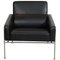 Airport Lounge Chair in Patinated Black Leather by Arne Jacobsen for Fritz Hansen, 1980s, Image 1