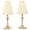 Table Lamps Alpaca with Oval Base and Fabric Shades, Vienna, 1920s, Set of 2, Image 1