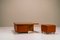 Coffee Table in Cherry Wood with Four Faux Mobile Poufs, Italy, 1970s, Set of 5 5