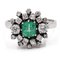 Vintage 18k White Gold Daisy Ring with Emerald and Diamonds, 1960s 1