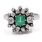 Vintage 18k White Gold Daisy Ring with Emerald and Diamonds, 1960s, Image 1