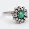 Vintage 18k White Gold Daisy Ring with Emerald and Diamonds, 1960s 3