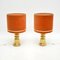 Vintage Brass Table Lamps with Velvet Shades, 1970, Set of 2, Image 2