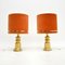 Vintage Brass Table Lamps with Velvet Shades, 1970, Set of 2, Image 1