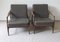 Vintage Armchairs with Brown Beech Wood Frame and Brown Seating and Back Cushions, Set of 2 1
