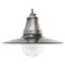 Vintage American Industrial Green Enamel and Clear Glass Factory Pendant Light, Image 1