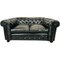 Chesterfield Sofa aus schwarzem Leder mit Knöpfen, 1950er 1