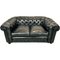 Chesterfield Sofa aus schwarzem Leder mit Knöpfen, 1950er 5