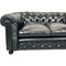 Chesterfield Sofa aus schwarzem Leder mit Knöpfen, 1950er 7