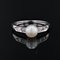 French Diamond Cultured Pearl 18 Karat White Gold Ring, 1950s, Image 5