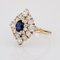 Modern Synthetic Blue and White Gems 18 K Yellow Gold Diamond Shape Ring 7