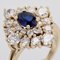 Modern Synthetic Blue and White Gems 18 K Yellow Gold Diamond Shape Ring 8
