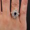 Modern Synthetic Blue and White Gems 18 K Yellow Gold Diamond Shape Ring 12