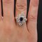 Modern Synthetic Blue and White Gems 18 K Yellow Gold Diamond Shape Ring, Image 12