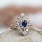 Modern Synthetic Blue and White Gems 18 K Yellow Gold Diamond Shape Ring 3